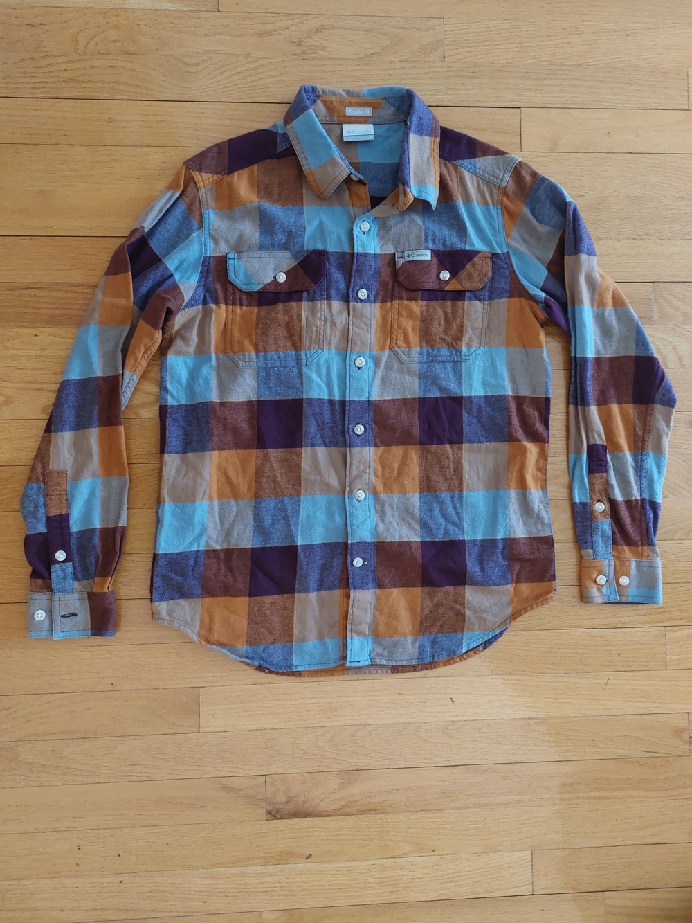 Columbia Men's Plaid Button-Down Shirt in Blue, Brown & Purple